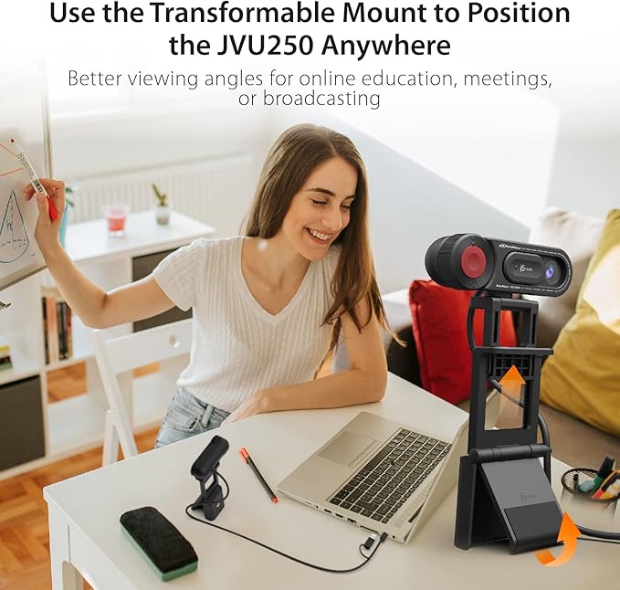 j5create 1080P Dual Mode Webcam and Document Camera with Auto & Manual Focus, Magnetic Privacy Cover for PC, Laptops | for Live Streaming, Video Calls, Online Meetings, Online Classes (JVU250)