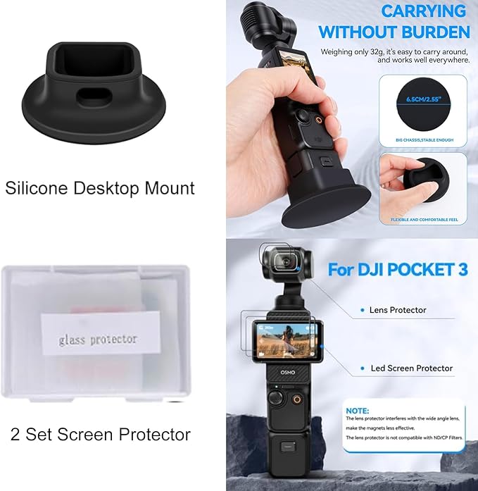 PellKing 21 in 1 Accessories Kit for OSMO Pocket 3,Including Hard Shell case,Magnetic Mount,Desktop Base Mount,Selfie Stick,Tripod,Chest Mount,Mobile Phone Holder,Screen Protector,Backpack Clip