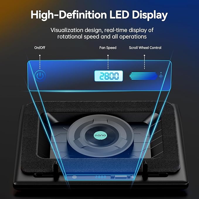 llano V13 Gaming Laptop Cooler, Laptop Cooling Pad Stand with 5.5inch External Cooling Fan, Fast Cooling Computer Laptop 15.6-21in, Adjustable Speed, Touch Control, 3-Port USB A, A Mouse Pad Included