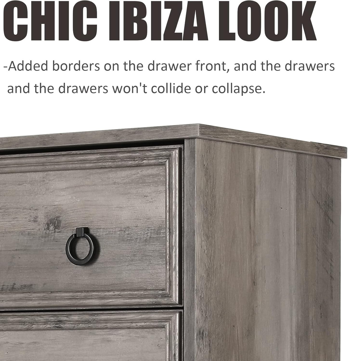 LGHM Modern Large 10 Drawer Dresser, Long Dressers for Bedroom, Chest of Drawers Closet Organizers and Storage Clothes - Textured Borders, 6" Deep Drawer for Living Room, Hallway, Gray