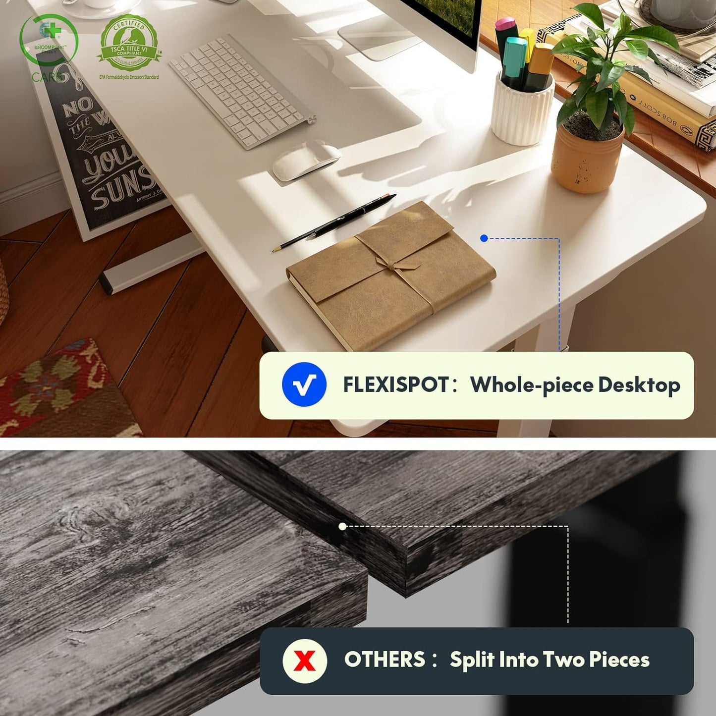 FLEXISPOT EN1 Whole-Piece Standing Desk 48 x 30 inches Electric Height Adjustable Desk for Home Office w/Automatic Smart Keypad (Upgraded White Frame + White Top, 2 Packages)