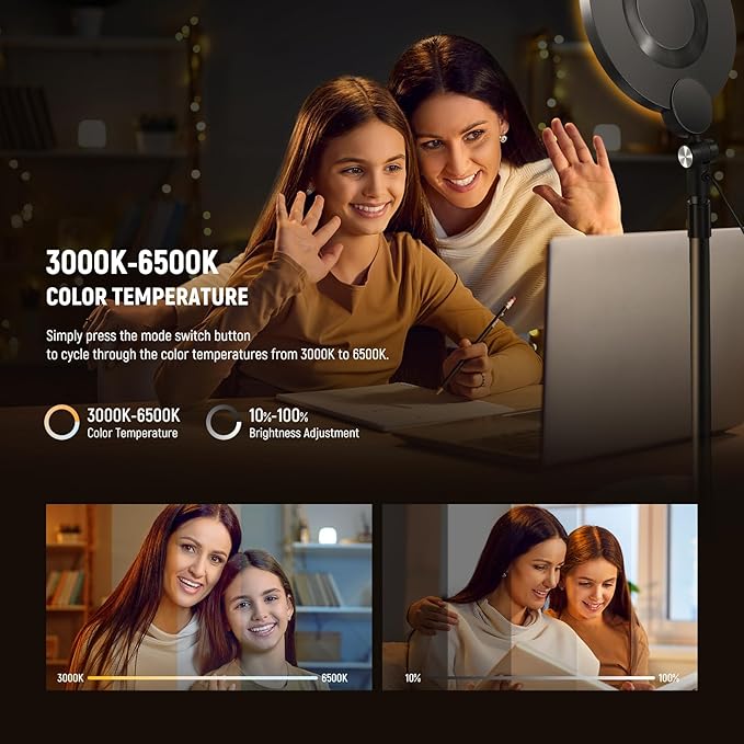 NEEWER Basics 7" Desk Ring Light for Video Recording, 10W Dimmable Full Screen Key Lighting with Stand&Phone Holder for iPhone Computer Laptop Vlog Live Streaming Video Conference, R06