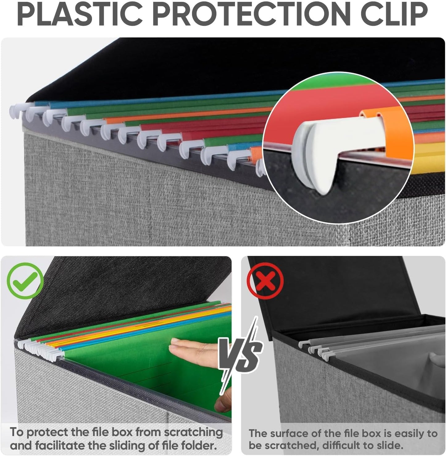 BALEINE File Organizer Box with Lid, Collapsible File Folder Organizer with Plastic Slide, Hanging File Folder Box for Office Document Storage (1 Pack, Grey)