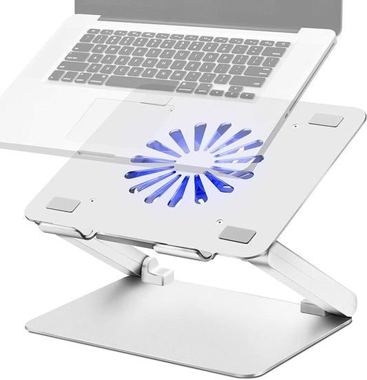 SOUNDANCE Laptop Cooling Pad with Low-Noise Fan and 3.0 USB Hubs, Ventilated Laptop Cooler Prevent Overheating, Ergonomic Laptop Stand Support Up to 17” Gaming Notebook Computer, Aluminum