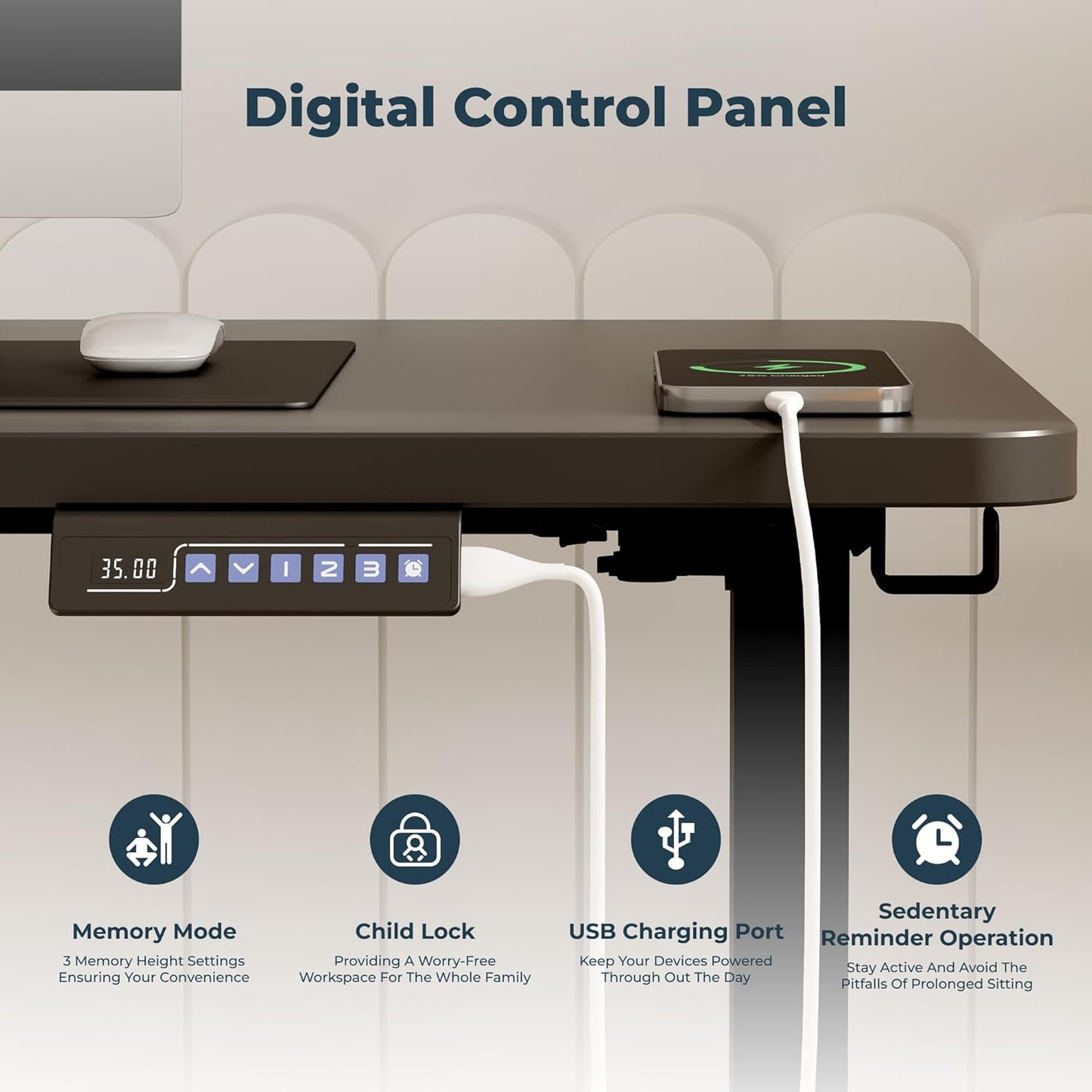 Adjustable Stand Up Desk, Large 71x31 Inches Height Adjustable Standing Desk with Cable Management, Home Office Computer Desk with Memory Preset & Charging USB Port & Sedentary Reminder