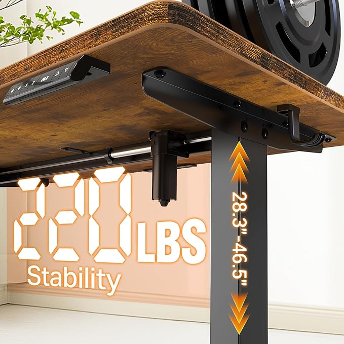 Veken 47.2" Standing Desk Electric, Height Adjustable Sit Stand Up, Wood Desktop, Work Home Office, Computer PC Table, Writing or Gaming Rising Desks, Brown