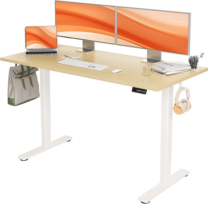 Seang Standing Desk with Adjustable Height, 55x24 Inch Electric Stand Up Desk for Home Office, Studio, Computer Workstation, Nature Top