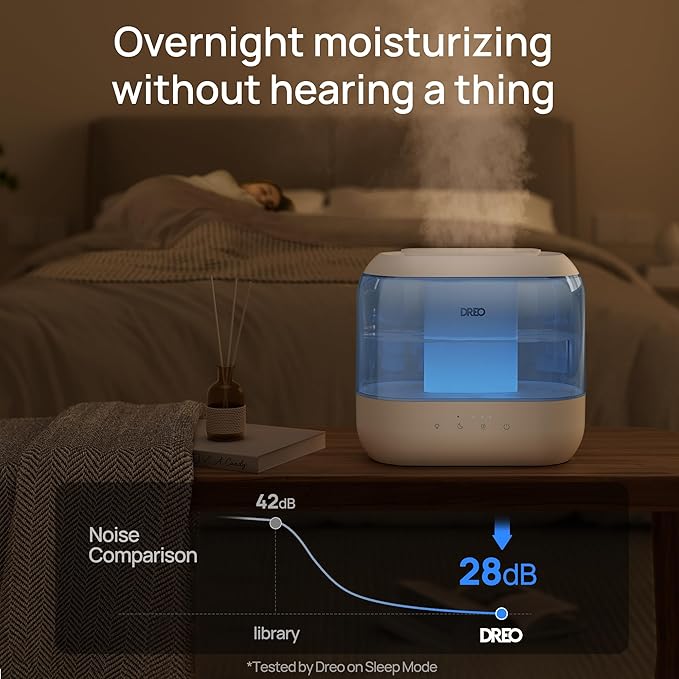 Dreo Humidifiers for Bedroom, Top Fill 4L Supersized Cool Mist Humidifier with Oil Diffuser and Nightlight, 36H Runtime, Quiet Ultrasonic Humidifiers for Home, Large Room, Baby Nursery and Plants
