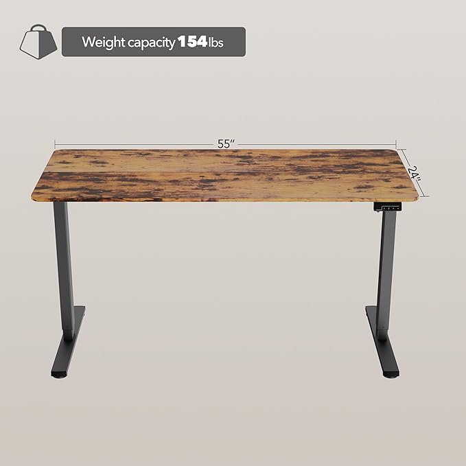 Electric Standing Desk Adjustable Height, 55x24 Inches Sit Stand up Desktop for Home Office, Ergonomic Rising Computer Table with Memory Preset, Rustic Brown