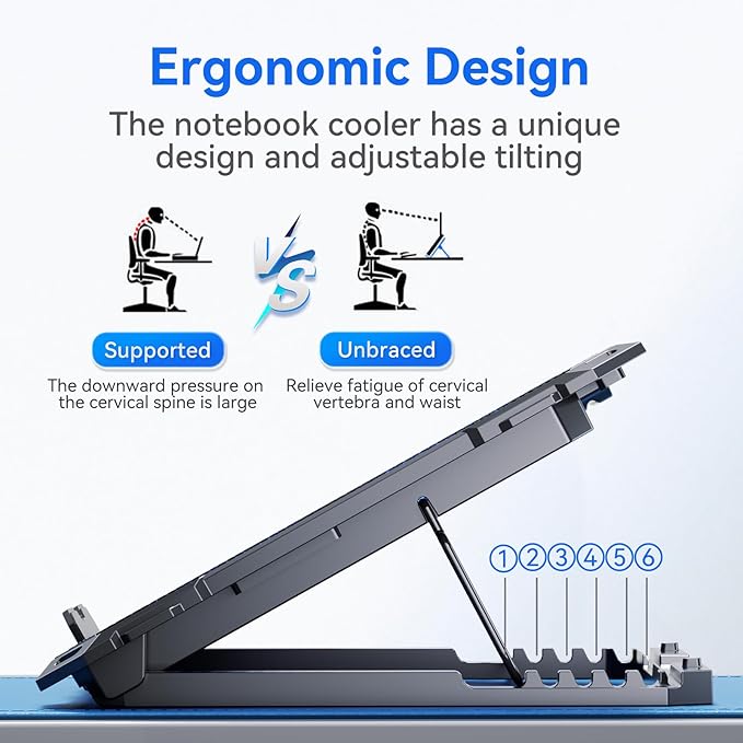ICE COOREL Laptop Cooling Pad with 8 Cooling Fans, Cooling Pad for Laptop Fan 13-15.6 Inch, Laptop Cooler Stand with 6 Height Adjustable, Notebook Cooler Pad with Two USB Port [2025 Version]