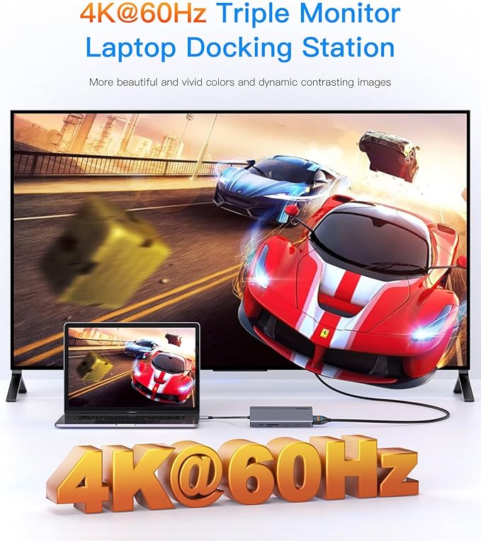 Docking Station Triple Monitors, 13 in 1 USB C Dock with Dual 4k@60HZ HDMI, DisplayPort,100W PD, 3 USB 3.2 Ports, Ethernet, SD TF Card Reader, Audio, USB C Data Port for MacBook/Dell/HP/Lenovo Laptop