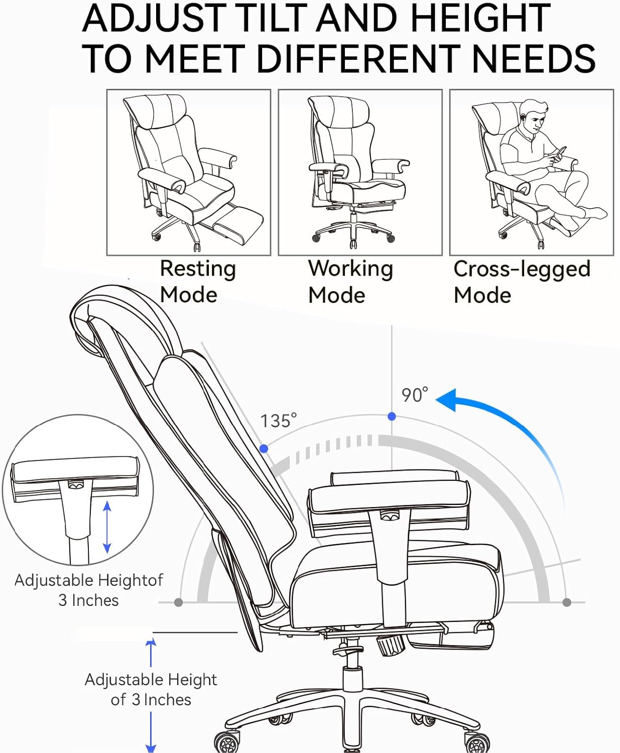 Efomao Big and Tall Green Office Chair 450LBS – Ergonomic High-Back Executive Chair with Footrest, Adjustable Padded Armrests, PU Leather Computer Chair with Lumbar Support for Home or Office，Green