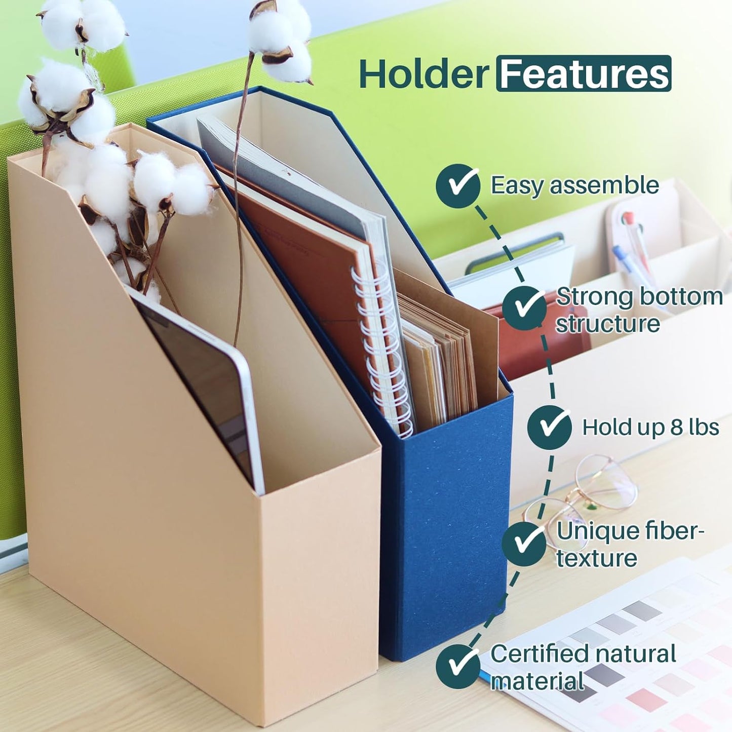 Magazine Holder - File Holder and Desk Organizer, Cardboard Book Organizer and Storage Box for Documents, Magazine Holder Rack for Office, Home and Classroom (Latte Brown, 6-Pack)