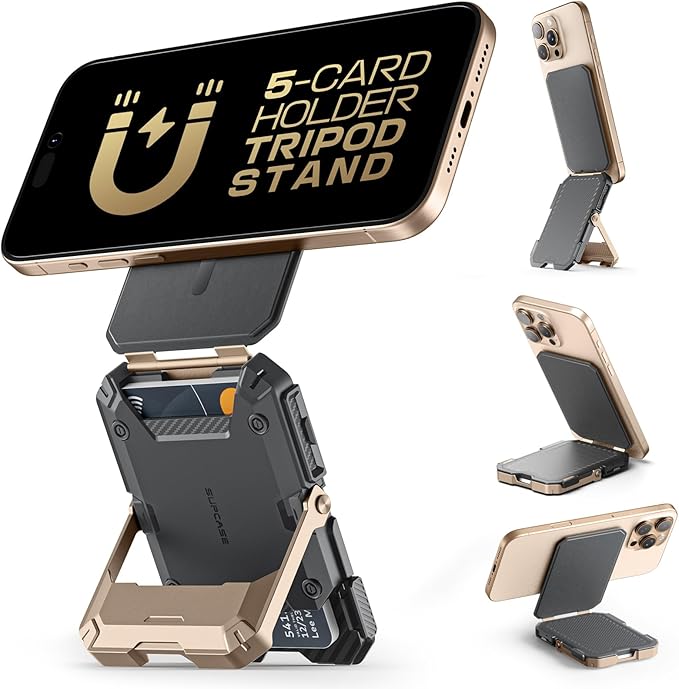 SUPCASE for MagSafe Wallet with Stand, Magnetic Wallet for Men, [Hold 5 Cards] [Adjustable Stand] [RFID Blocking] Phone Stand Credit Card Holder Tripod for iPhone 16/15/14/13/12 Series, Desert