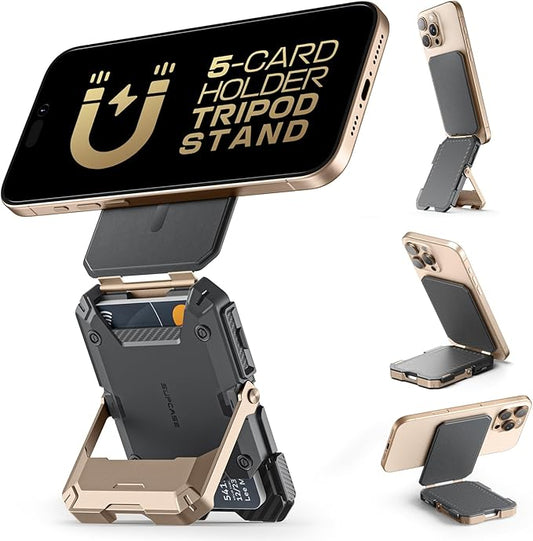 SUPCASE for MagSafe Wallet with Stand, Magnetic Wallet for Men, [Hold 5 Cards] [Adjustable Stand] [RFID Blocking] Phone Stand Credit Card Holder Tripod for iPhone 16/15/14/13/12 Series, Desert