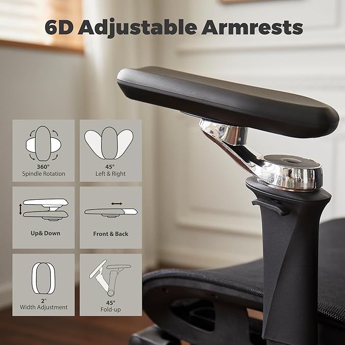 Mesh Ergonomic Office Chair with 6D Armrests,High Back Mesh Gaming Chair with Lumbar Support,Adjustable Seat Depth,3D Headrest,Footrest for Big & Tall