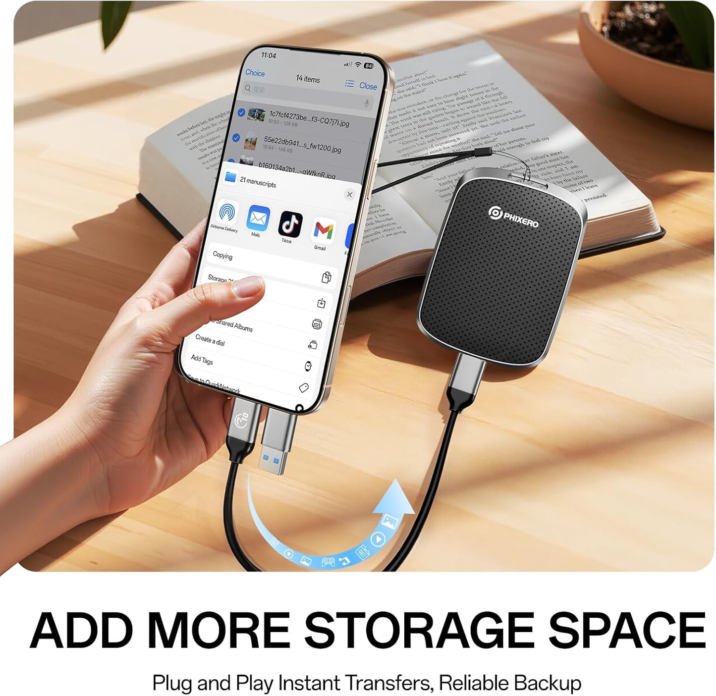 PHIXERO P5PLUS Portable SSD 1TB Up to 550MB/s, USB 3.2 Gen 2 External Solid State Drive，USB C to C&A for Smartphone，Tablet，PC，Labtop (Black)