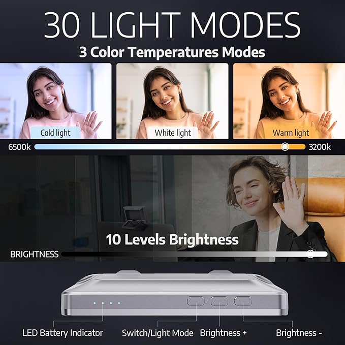 2Unit LitONES Webcam Light, Portable Video Conference Lighting, Zoom Lighting for Computer, Lighting for Video Calls, 30 Light Modes, 3200mAh for Laptop, Remote Working, Trips, Zoom Meeting