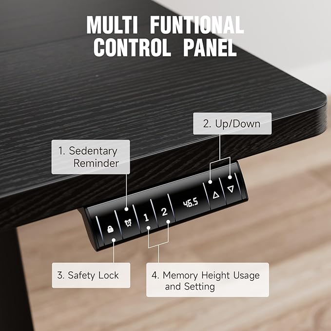 Veken Standing Desk Electric 47.2 Inch, Height Adjustable Sit Stand Up, Wood Desktop, Work Home Office Computer PC Table, Tall Standup Workstation, Gaming Writing Study Bedroom Rising Desks, Black