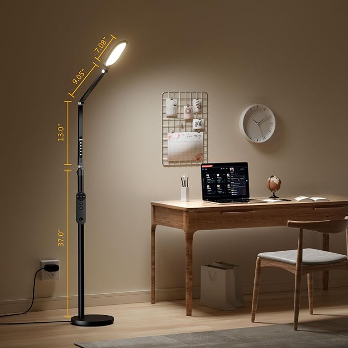 Ring Light with Stand, 15W Dimmable Zoom Lighting for Computer, Home Office, Reading, Video Calls, 66 Inches Floor Lamp with Flexible Swing Arm, AC Plug, Remote, Memory & Timer CRI >95