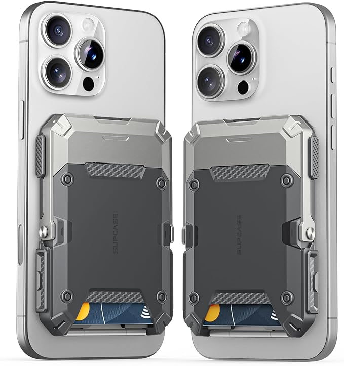 SUPCASE for MagSafe Wallet with Stand, Magnetic Wallet for Men, [Hold 5 Cards] [Adjustable Stand] [RFID Blocking] Phone Stand Credit Card Holder Tripod for iPhone 16/15/14/13/12 Series, Silver