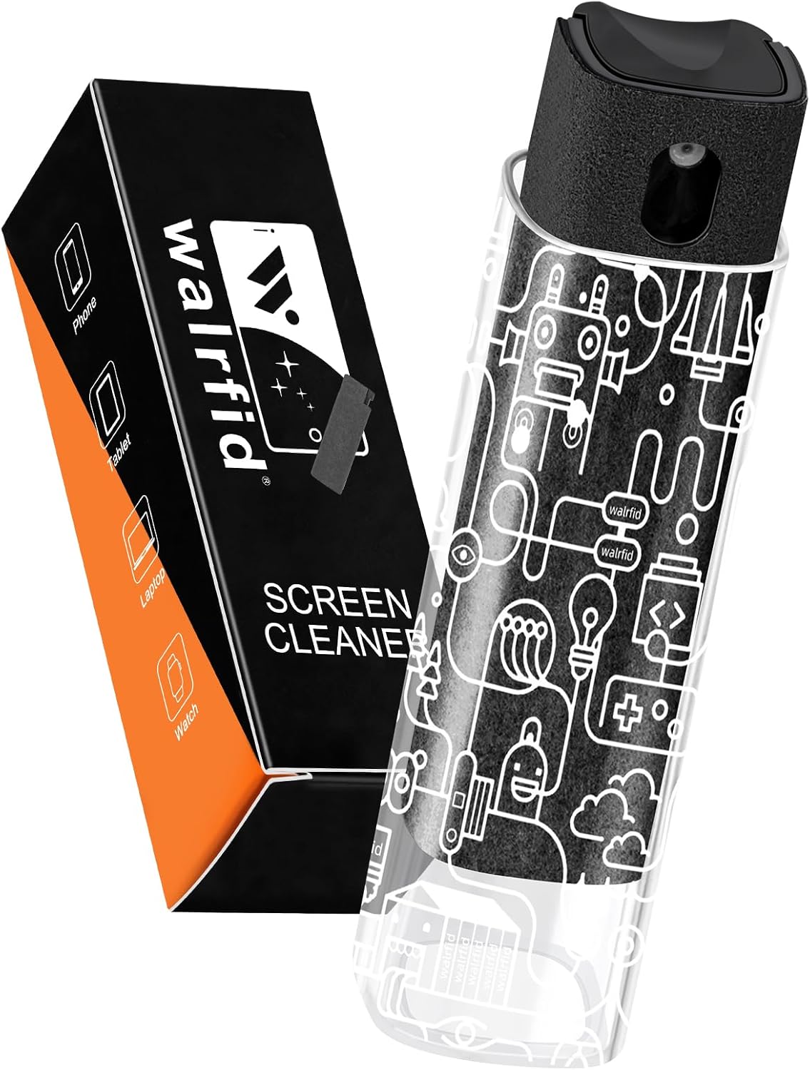 walrfid Computer Screen Cleaner Spray, Car Touchscreen Mist Cleaning Kit for Electronic Laptop, iPad, iPhone, Smart Phone, MacBook Pro, TV Monitor, Tablet, Car Display,with White Graffiti Case - Black