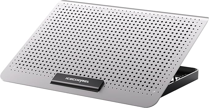 ICE COOREL Aluminum Laptop Cooling Pad, Laptop Cooler Stand with 7 Height Adjustable, Laptop Fan Cooling Pad for Laptop 12-15.6 Inch, Notebook Cooler Pad with Two USB Port (Silver)