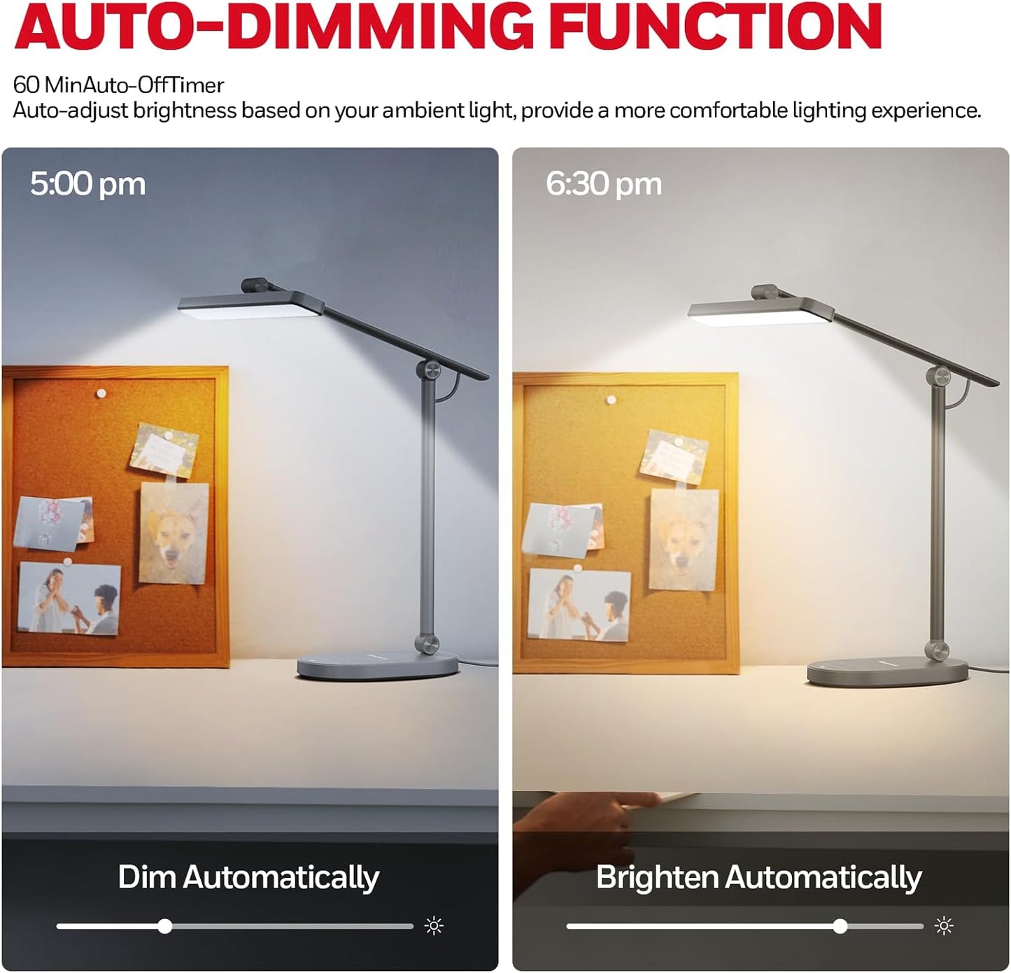 Honeywell Desk Lamp for Home Office, H4 Sunturalux??Eye-Caring LED Desk Light, 700LM Dimmable Desk Lamp with Timer, Adjustable Desk Reading Light, Touch Auto Dimming Table Lamp for Study, Bedroom
