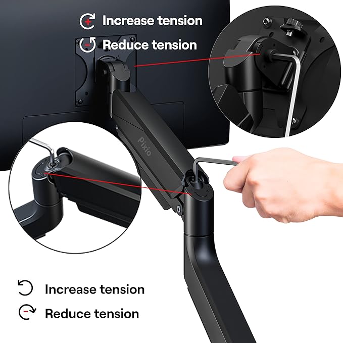 Pixio PS2S Ultrawide Heavy-Duty Premium Single Monitor Arm Stand Desk Mount - Fits up to 49 inches Monitors, Weights up to 39lbs Flat / 31lbs Curved, Compatible with VESA 75x75mm 100x100mm