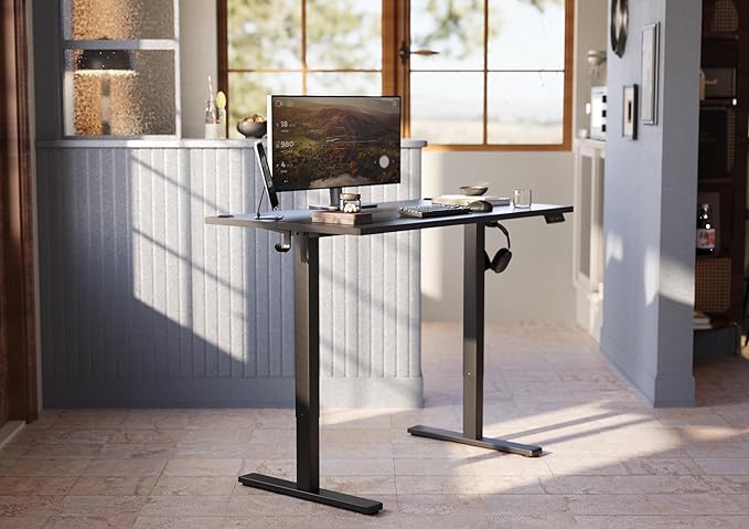 Seang Standing Desk with Adjustable Height, 40x24 Inch Electric Stand Up Desk for Home Office, Studio, Computer Workstation, Black Top