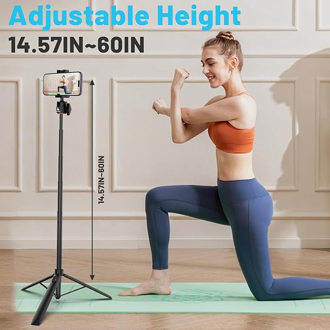 Ailight 60" Extendable Travel Tripod & Selfie Stick with Cold Shoe & Wireless Remote, 360° Ball Head for Vlogging - Lightweight Phone Tripod for iPhone