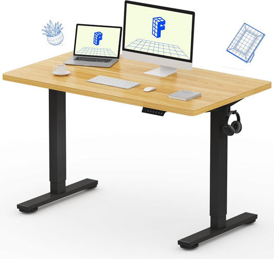 FLEXISPOT Standing Desk 48 x 24 Inches Height Adjustable Desk Electric Sit Stand Desk Home Office Desks Whole-Piece Desk Board (Black Frame + 48 in Maple Top)