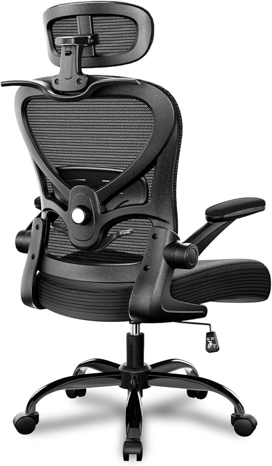 Ergonomic Office Chair with Headrest 3D, Mesh Office Desk Chair with Adjustable Lumbar Support, Computer Chair with Flip up Armrests, 350LBS Capacity - Design for Home/Offices - Black