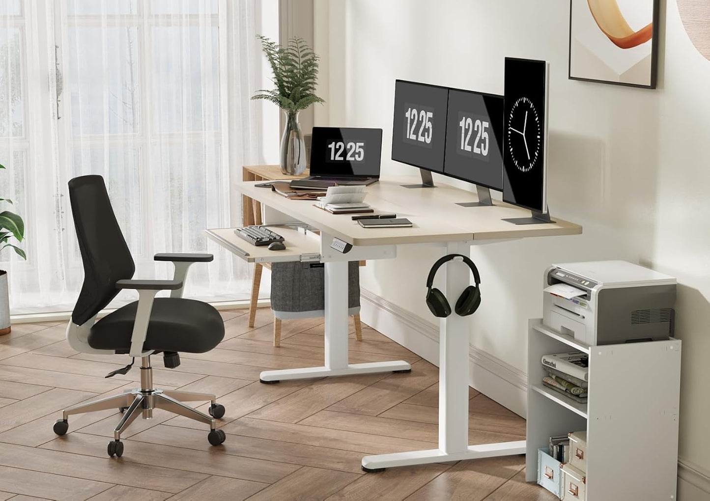 Claiks Standing Desk with Keyboard Tray, Electric Standing Desk Adjustable Height, 55x24 Inches Sit Stand up Desks with Splice Board, Raising Desks for Home Office, Natural