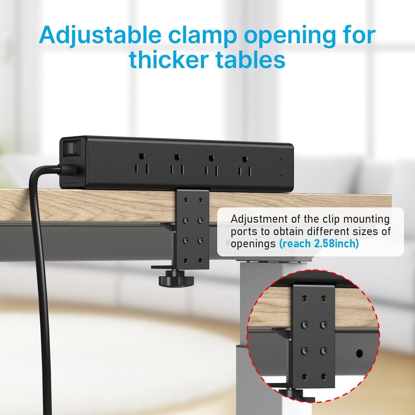 CCCEI Desk Outlet Station 20W USB C Port. 12 Outlet Desktop Clamp Power Strip Surge Protector 4800J with Switch. Nightstand Office Standing Desk Accessories, Fit Thicker Table Edge or Screw Mount, 6FT