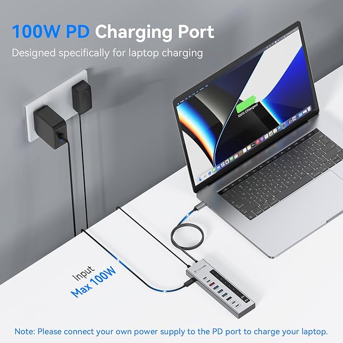 TobenONE Powered USB C Hub, 11-in-1 10Gbps USB C Splitter with 5 USB-A and 5 USB-C, 72W Adapter, 100W PD-IN, 45W USB C Charging Port, USB C Expander for Laptop/PC, MacBook, iPad,Phone(Not for Monitor)
