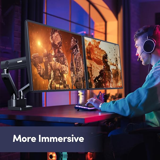 Dual Monitor Mount for Desk, Heavy Duty Dual Monitor Stand for 17 to 35 inch Ultrawide Monitors Holds 4.4 to 26.4 lbs Screen, Height Adjustable Monitor Arm for Gaming, Home, Office, VESA Mount, Black