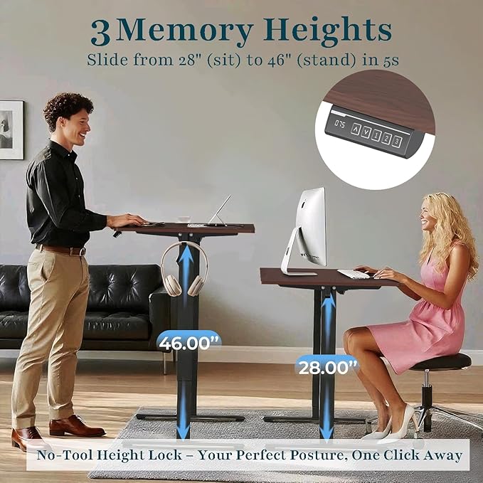 NSY Audio Electric Standing Desk 55x24 Inches - Height Adjustable, Whisper Quiet Motor, Walnut Top & Black Frame for Home Office Gaming, Focused Work, Black