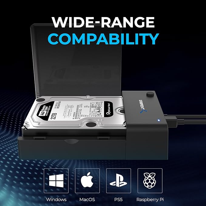 SABRENT USB 3.0 to SATA External Hard Drive Lay-Flat Docking Station for 2.5 or 3.5in HDD, SSD [Support UASP] (EC-DFLT)