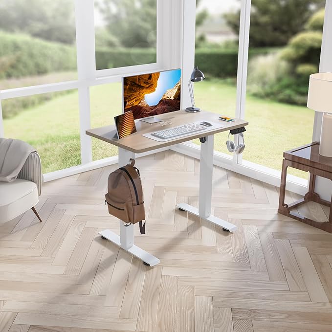 Kingant Standing Desk Height Adjustable Small Electric Stand Up Desks [35 x 20 Inch] - Ergonomic Sit Stand Desk Rising Desks for Home Office Computer Desk Workstation with Cable Management