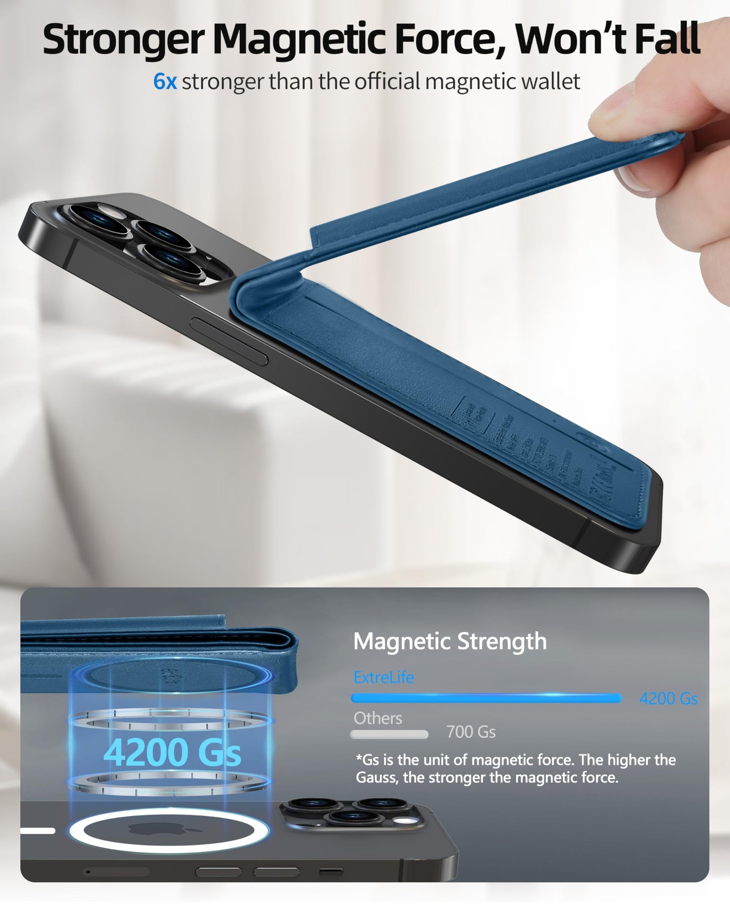 for Magsafe Wallet, Works with Apple Find My, Strongest Magnetic Wallet for iPhone 16/15/14/13/12 Series, for iPhone Walle t with Adjustable Stand, 3 Card Slots, 6 Cards Holder, Vegan Leather, Black