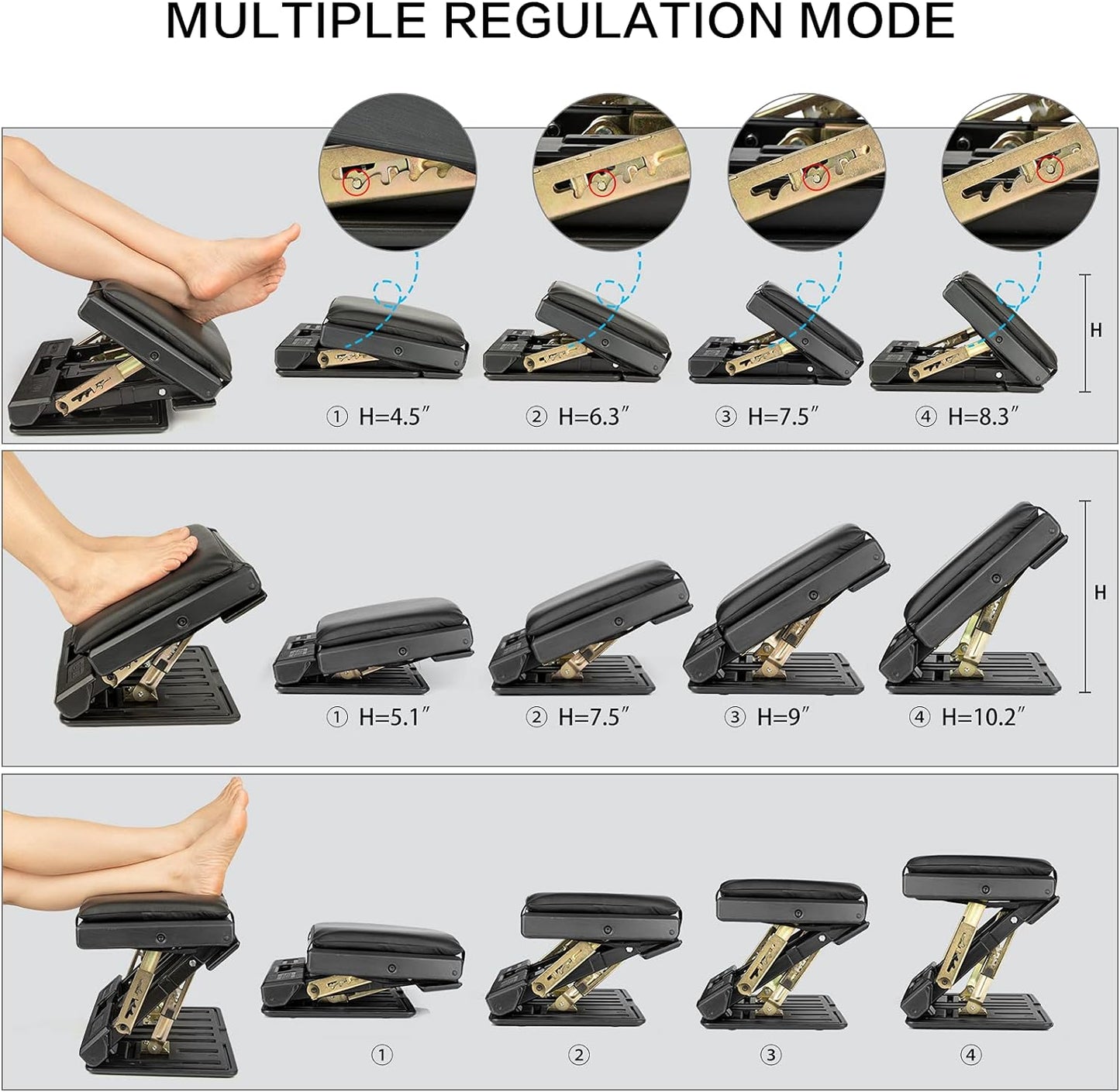 Adjustable Footrest with Removable Soft Foot Rest Pad Max-Load 140Lbs with 4-Level Height and Angle Adjustment Massage Footrest Under Desk for Car Travel, Kid's Writing, Office