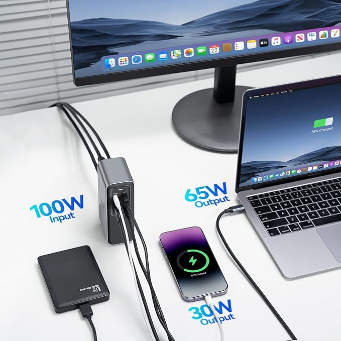 100W GaN Charger USB-C Docking Station, 4K HDMI, 10 Gbps Fast Data Transfers, Gigabit Ethernet Port, USB C Dock for MacBook Pro, Dell, iPhone 16/15, iPad, Laptop and More