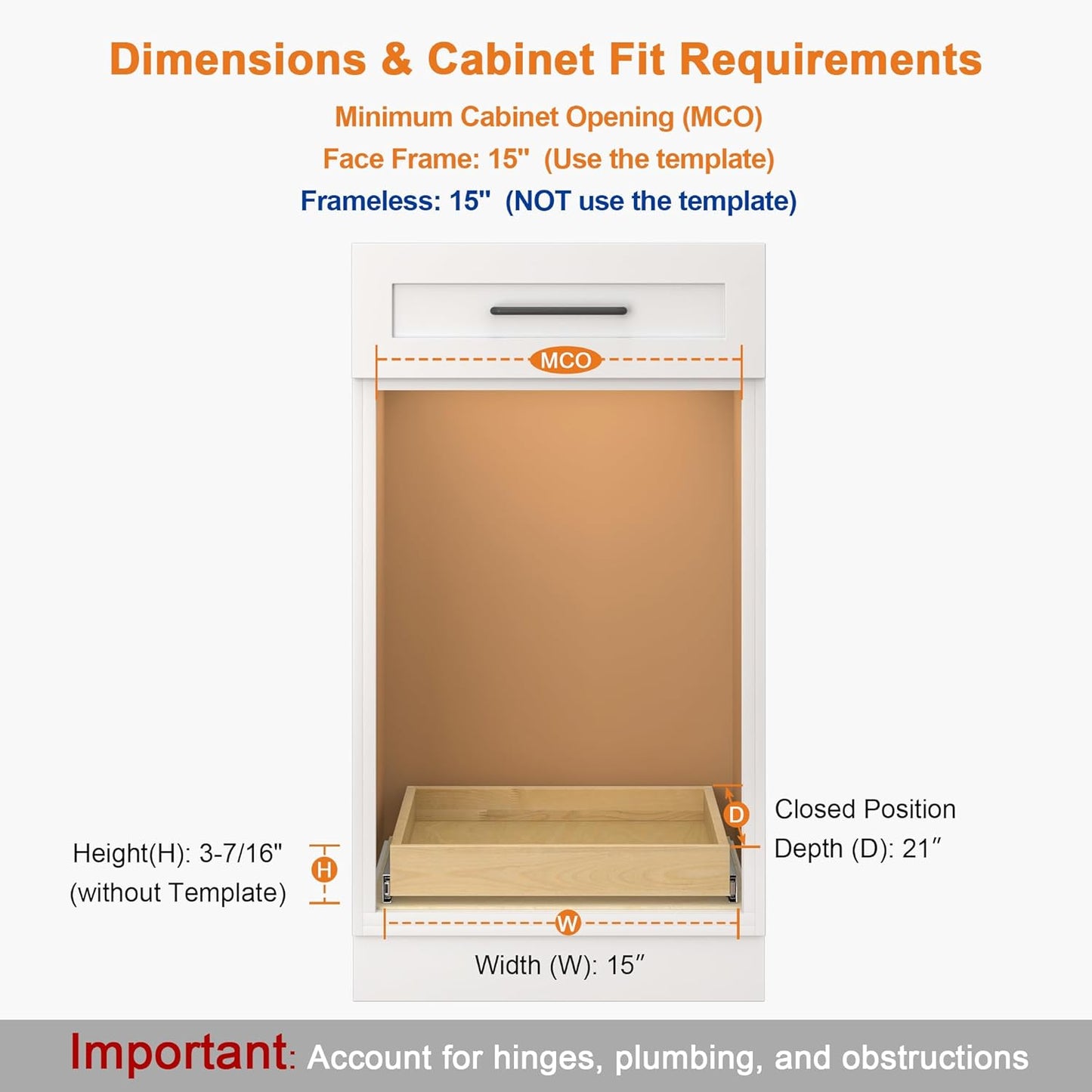ALINE FURNITURE Pull Out Drawers for Cabinets Birch Wood, 15" W X 21" D Soft Close Slide Out Shelves for Kitchen Cabinets, Pullout Drawer for Pantry Cabinet Organizer