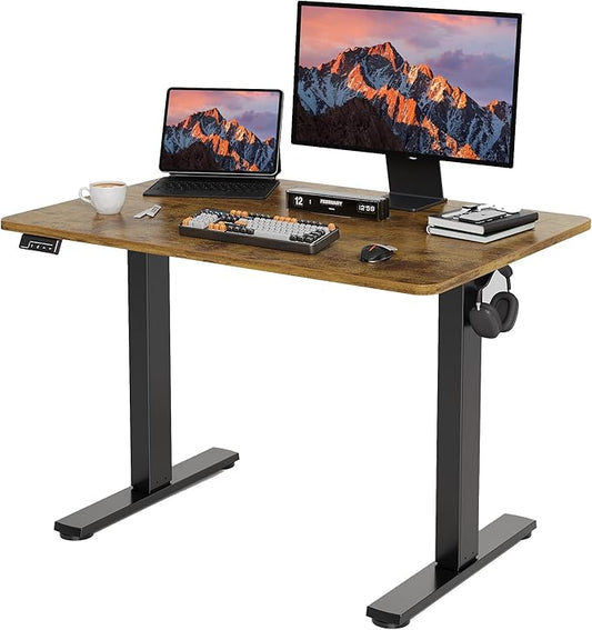 Electric Standing Desk Adjustable Height, 40x24 Inches Sit Stand up Desktop for Home Office, Ergonomic Rising Computer Table with Memory Preset, Rustic Brown