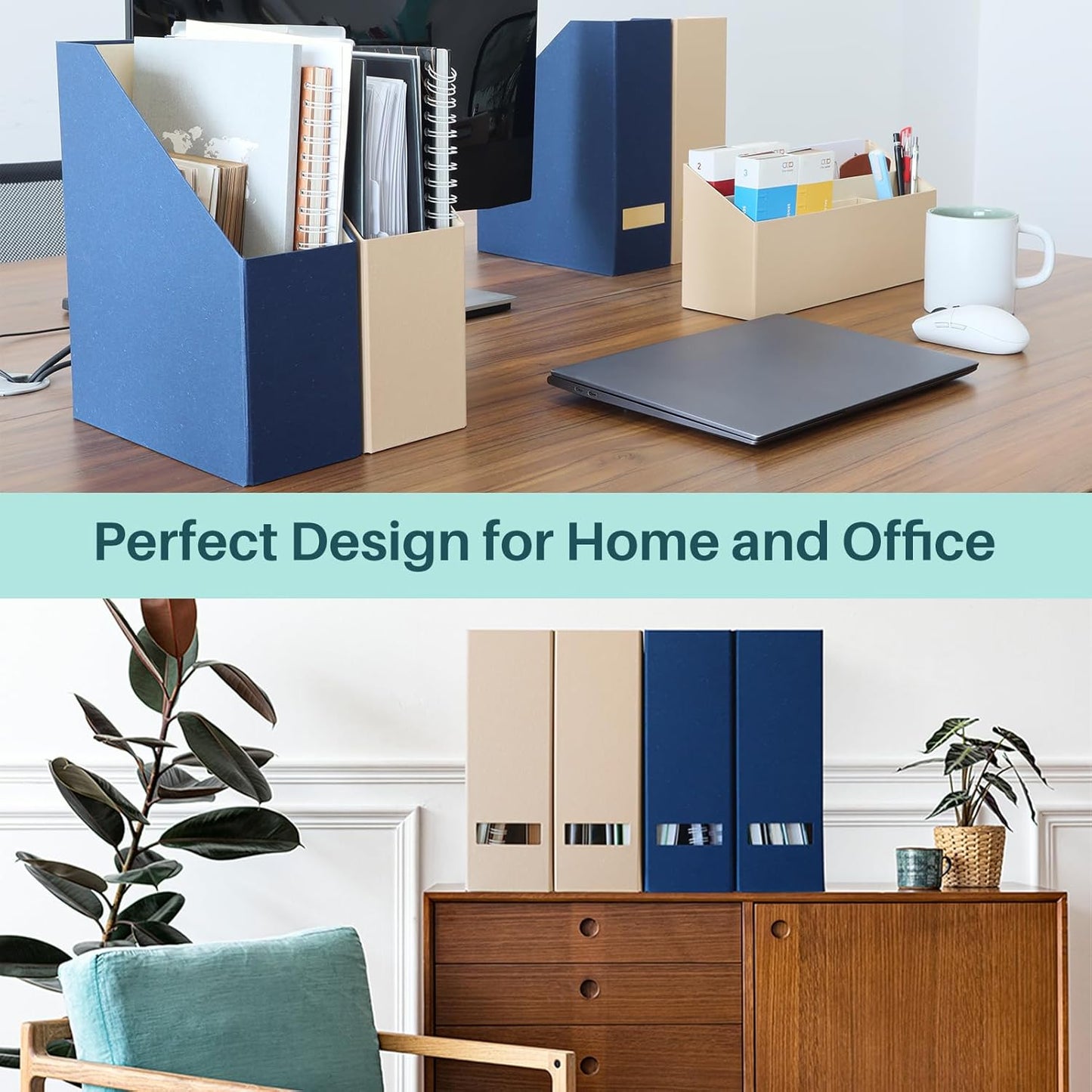 Magazine Holder - File Holder and Desk Organizer, Paperboard Book Organizer and Storage Box for Documents, Magazine Holder Rack for Classroom, Home, and Office (Classic Blue, 2-Pack)