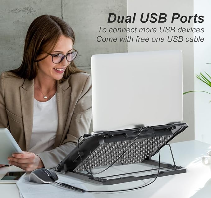 ICE COOREL Laptop Cooling Pad with 6 Cooling Fans, Cooling Pad for Laptop Fan 13-15.6 Inch, Laptop Cooler Stand with 6 Height Adjustable, Notebook Cooler Pad with Two USB Port