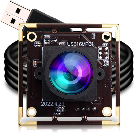 ELP 16MP Wide Angle USB Camera Module for Raspberry Pi and Computer 4K Mini UVC USB2.0 Video Webcam Board with 118degree No Distortion Lens IMX298 Industrial PC Lightburn Camera for Laptop,Jetson Nano