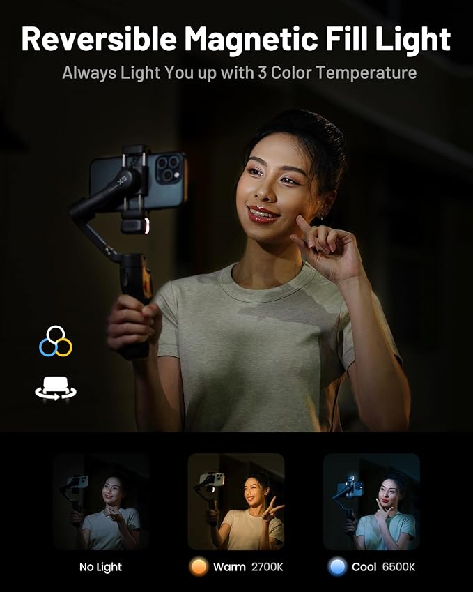 Hohem iSteady X3 Gimbal Stabilizer for iPhone, Phone Stabilizer for Video Recording with Object Tracking, 3-Axis Foldable Phone Gimbal with Remote Control for Tiktok, Built-in Extendable Rod & Tripod