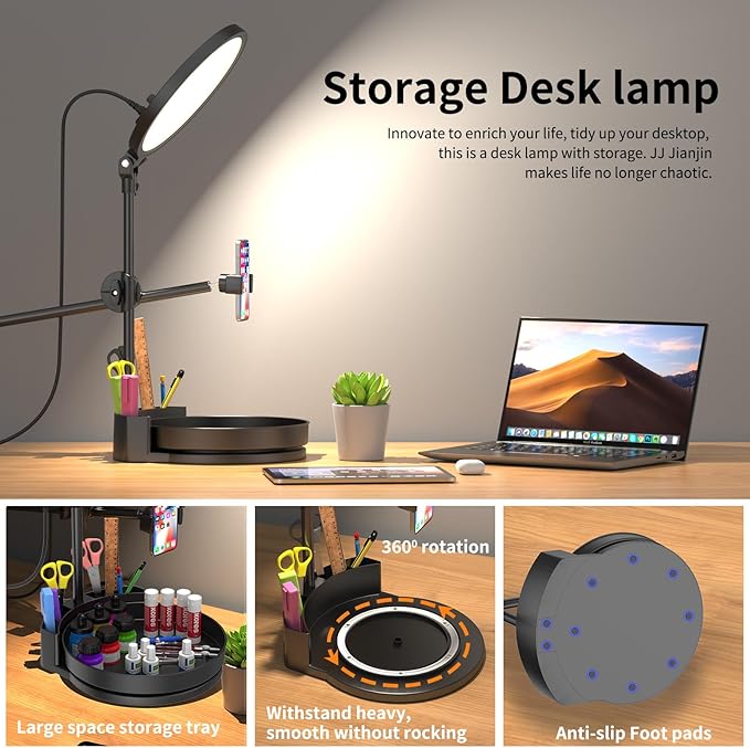 Desk Ring Light with Stand,55W Dimmable Full Screen Ring Light,with Rotating Storage Box,Pen Holder Stand,Phone Holder&Controller (Pink, 10.5)